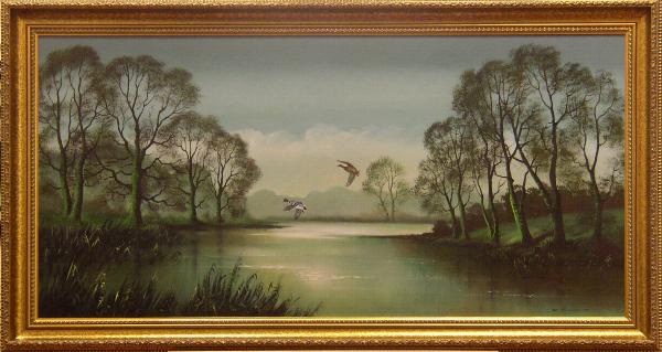 Ducks Flying over River by Reeves Wendy